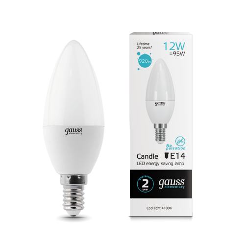 Gauss Elementary 33122 Лампа Свеча 12W 920lm 4100K Е14 LED Gauss Elementary 33122 Лампа Свеча 12W 920lm 4100K Е14 LED