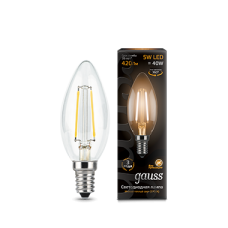 Gauss 103801105 Лампа Filament Свеча 5W 420lm 2700К Е14 LED