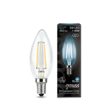 Gauss 103801205 Лампа Filament Свеча 5W 450lm 4100К Е14 LED