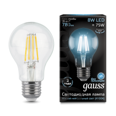 Gauss 102802208 Лампа Filament А60 8W 780lm 4100К Е27 LED